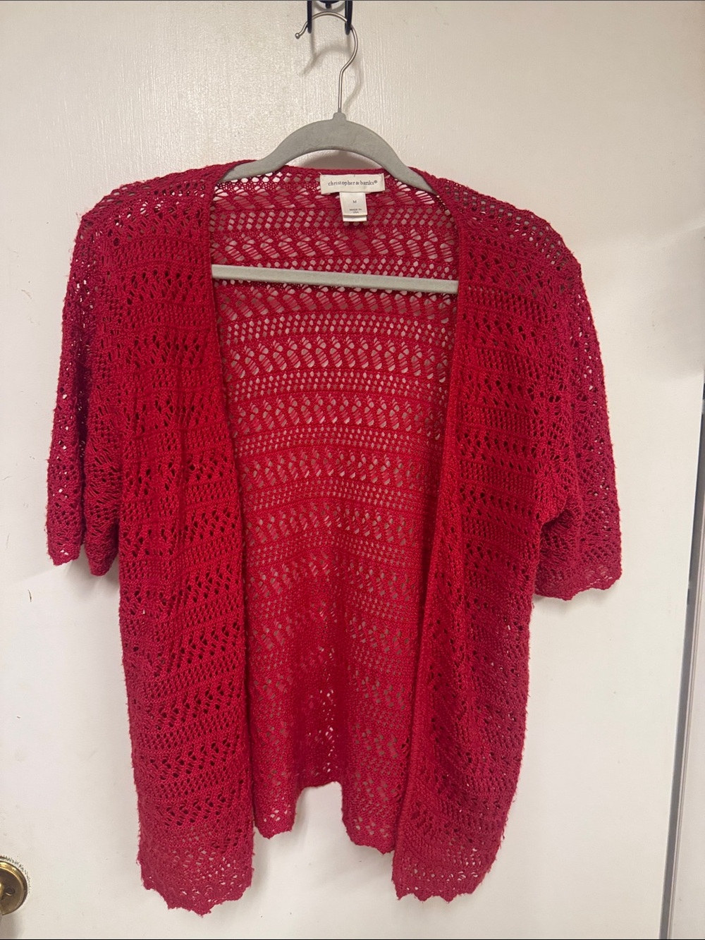 Christopher & Banks Red Open-Knit Short Sleeve Cardigan